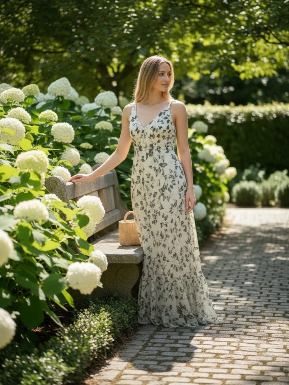 J. PETERMAN Ivory Maxi Dress with Sage Floral Motif - Picture 2 of 6